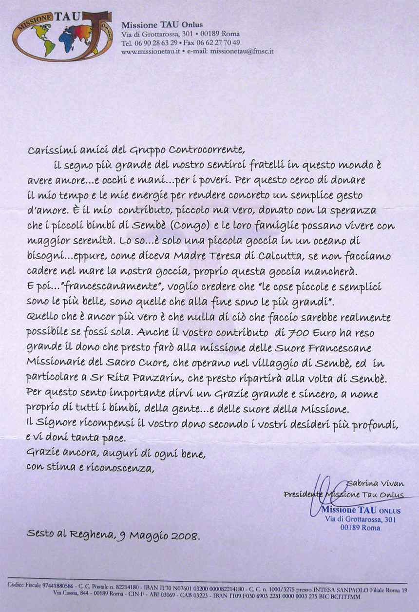Missionarietà e Carità - Gruppo Controcorrente