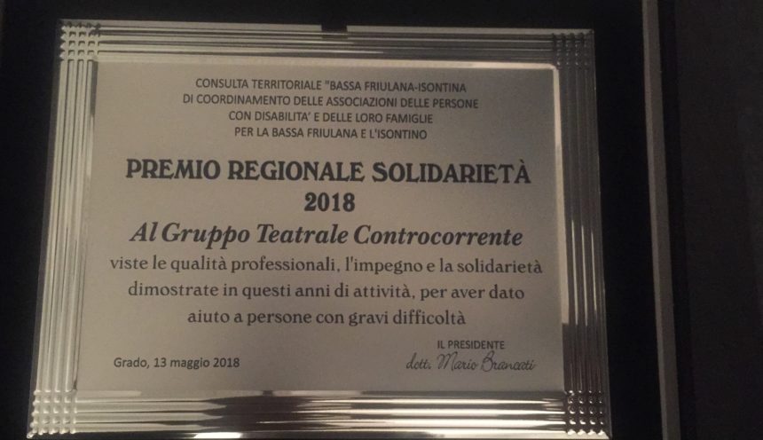 ll gruppo Controcorrente riceve il premio Solidarietà 2018.